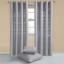 Homescapes Cotton Rajput Ribbed Curtain Pair - Silver Grey / 167cm / 228cm - thumbnail 2