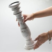 Elegant Whitewash Mango Wood Candle Stand Large Classic Durable - White