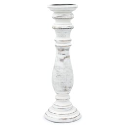 Elegant Whitewash Mango Wood Candle Stand Large Classic Durable - White - thumbnail 3