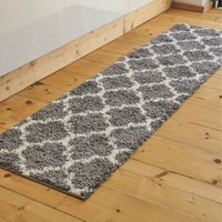 Super Soft Grey Cream Trellis Shaggy Area Rug - Grey / 230 x 60cm - thumbnail 1