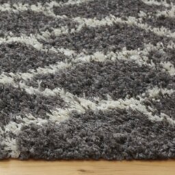Super Soft Grey Cream Trellis Shaggy Area Rug - Grey / 230 x 60cm - thumbnail 2