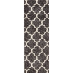Super Soft Grey Cream Trellis Shaggy Area Rug - Grey / 230 x 60cm - thumbnail 3