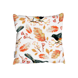 Hand-Drawn Black Bird And Golden Autumn Oak Leaves Outdoor Cushion - Orange / 60cm - thumbnail 2