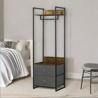 Industrial Hall Tree Coat Rack With 2 Fabric Drawers - Brown