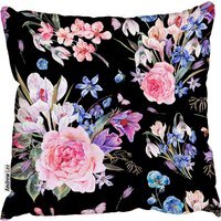 Pink Roses, Blue Wildflowers Cushion - Pink / 60cm