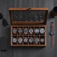SONGMICS Watch Box with 12 Slots, Solid Wood Watch Case - Bronze / Paulownia