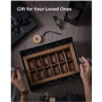SONGMICS Watch Box with 12 Slots, Solid Wood Watch Case - Bronze / Paulownia