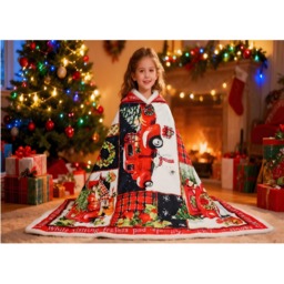 Christmas Patchwork Fleece Blanket Large Flannel Throw - Red - thumbnail 3
