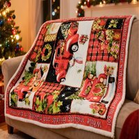 Christmas Patchwork Fleece Blanket Large Flannel Throw - Red