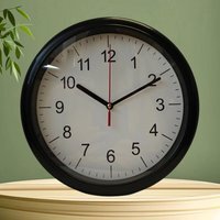 Black Round Quartz Wall Clock Battery Operated 24cm Minimalistic - White & Black