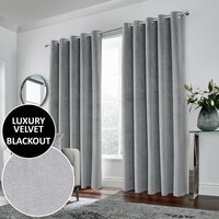 Hampton Blackout Velvet Supersoft Eyelet Curtains - Grey / 117cm / 137cm - image 1