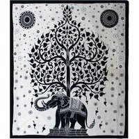 Double Cotton Bedspread  Wall Hanging - Elephant Tree Art - Black