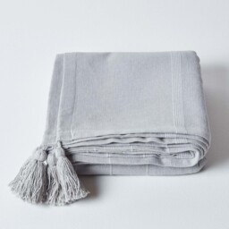 Homescapes Cotton Rajput Ribbed Throw - Silver Grey / 360cm / 2.32kg - thumbnail 4
