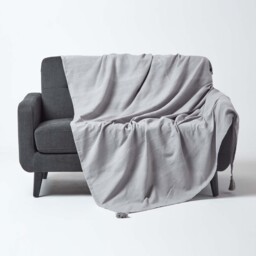 Homescapes Cotton Rajput Ribbed Throw - Silver Grey / 360cm / 2.32kg - thumbnail 3