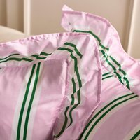 OHS Striped Frill Cushion Covers - Pink/Green / Machine washable at 30°C. Tumble dry friendly. Do not bleach or iron.
