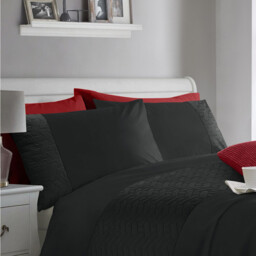 Soft Touch Pinsonic Quilted Geo Duvet Cover and Pillowcase Set - Black / Double - thumbnail 4