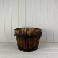 Brown Burntwood Wooden Barrel with metal handles and drainage hole - Brown