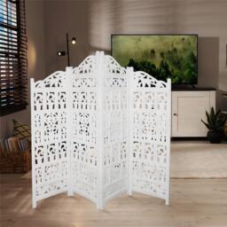 4 Panel Heavy Carved Wooden Room Divider Screen Gamla - Brown / Light Brown - thumbnail 5