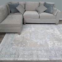Distressed Traditional Medallion Bordered Area Rug - Grey Blue / 150 x 80cm