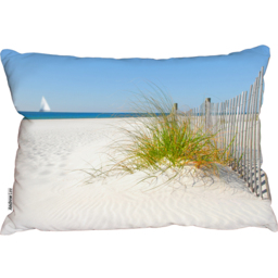 Beautiful Sand Dune Fence By Sea Grass With Sailboat On Horizon Cushion - Blue - thumbnail 2