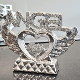 Silver Crushed Diamond Angel Heart With Wings Ornament - Silver - thumbnail 2