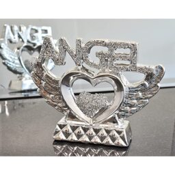 Silver Crushed Diamond Angel Heart With Wings Ornament - Silver - thumbnail 3
