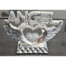 Silver Crushed Diamond Angel Heart With Wings Ornament - Silver - thumbnail 5