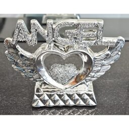 Silver Crushed Diamond Angel Heart With Wings Ornament - Silver - thumbnail 4