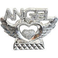 Silver Crushed Diamond Angel Heart With Wings Ornament - Silver