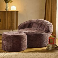 icon Orb Accent Chair and Milano Round Footstool Chenille, Mulberry - Burgundy