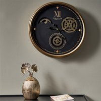 Retro Metal Working Cogs Wall Clock - Black and Champagne