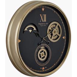 Retro Metal Working Cogs Wall Clock - Black and Champagne - thumbnail 3