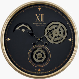 Retro Metal Working Cogs Wall Clock - Black and Champagne - thumbnail 2