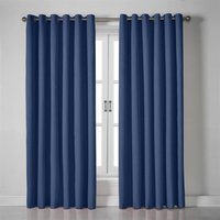 Linen Look Eyelet Ring Top Blackout Curtains - Blue / 161cm / 183cm