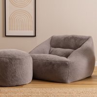 Icon Natalia Faux Fur Armchair and Round Footstool - Light Grey