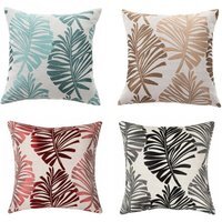 Set of 4 Cushion Covers with Leaves Design - Mutlicolour - image 1