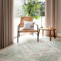 Distressed Bordered Persian Medallion Non Slip Washable Area Rug - Green / 290 x 200cm - image 1