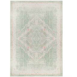 Distressed Bordered Persian Medallion Non Slip Washable Area Rug - Green / 290 x 200cm - thumbnail 5