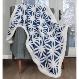 Chunky Sherpa backed Jacquard Throw Blanket - Navy / 150x200 - thumbnail 2