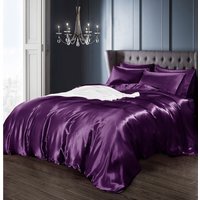Intimates Satin Silky Bedding Sets with Duvet Cover, Fitted Sheet, Pillowcases - Purple / Superking - thumbnail 1
