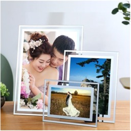 Set of 4 Glass Mirror Photo Frame Silver Picture Frames Clear Display Small - Silver - thumbnail 3