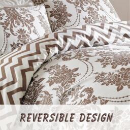 Duvet Cover Sets Micro Print Damask - Brown & Cream / King - thumbnail 3