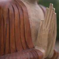 Hand Carved Suar Buddha Wood Statue, Natural Unique Art - Brown / 0.1cm