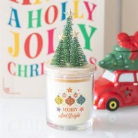 Merry Bright Bauble Cinnamon Spice Glass Candle with Christmas Tree Ornament - White