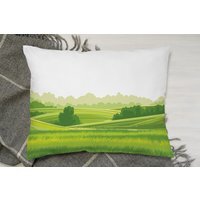 Countryside Landscape Illustration Cushion - Green - image 1