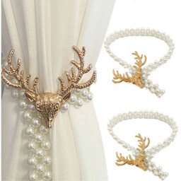 A Pair Of Deer Pearl Elastic Curtain Buckle Straps - Gold - thumbnail 2