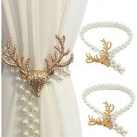 A Pair Of Deer Pearl Elastic Curtain Buckle Straps - Gold - thumbnail 1