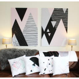 'GEO Shapes' Graphic Art Print on Canvas - Pink / 91cm / 61cm - thumbnail 2