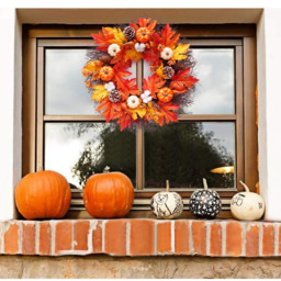 Artificial Autumn Wreath Decor  - Orange - thumbnail 4