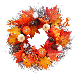 Artificial Autumn Wreath Decor  - Orange - thumbnail 2